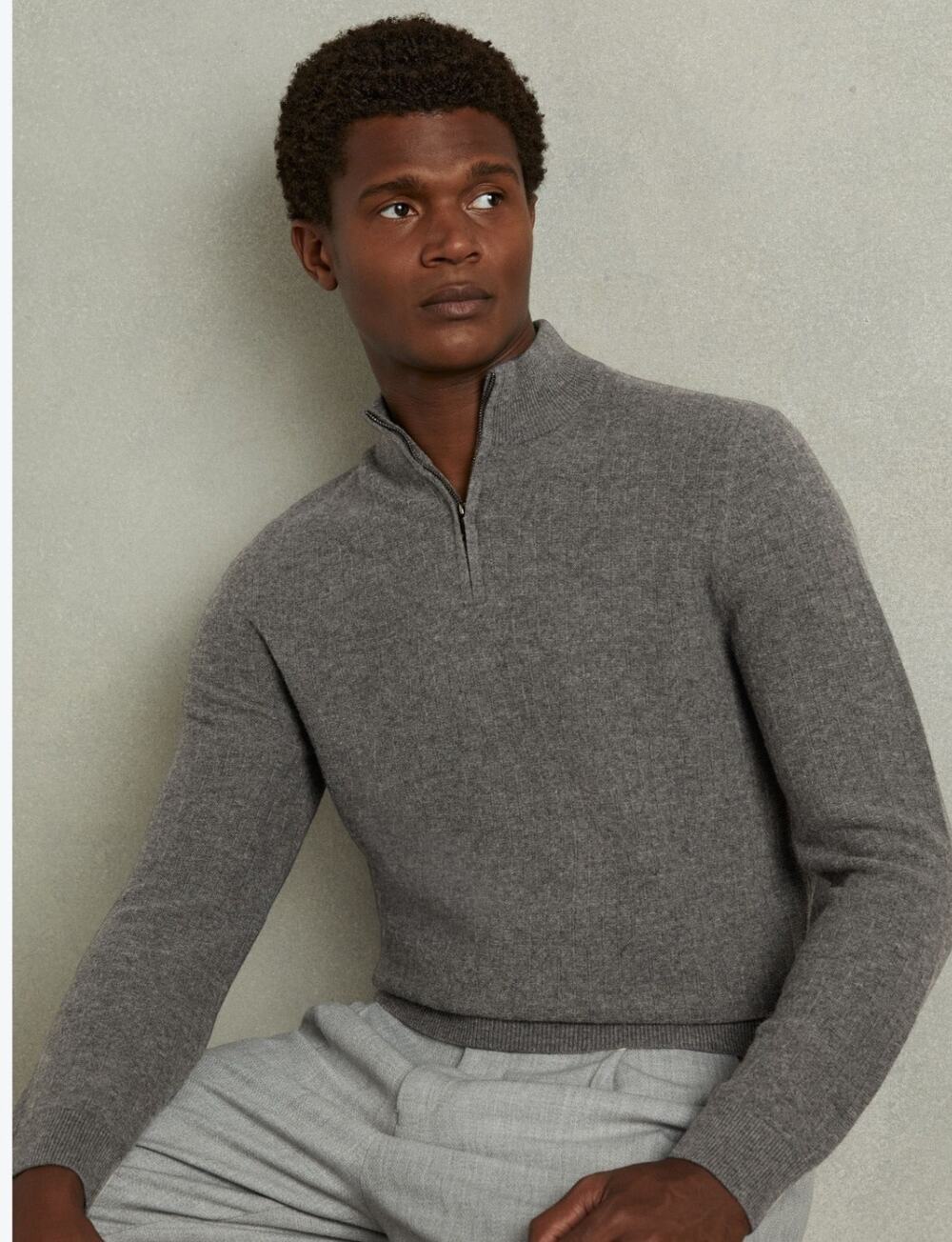 REISS Chester 1/4 Zip Wool Pullover Sweater Mens XL Gray Funnel Neck Classic